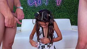 this tiny slut gulps down friend's monster cock deepthroat sloppy swallow