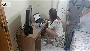 technician cums on horny bare ass slut?