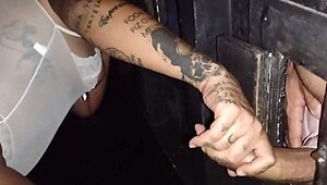 No swing but she hooks up with fan from social at gloryhole cuck style