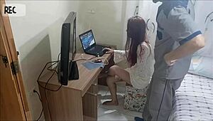 technician cums on horny bare ass slut?