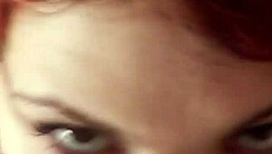 glasses-wearing karla rose kneels in pov locking eyes as she sucks my wrapped cock hungrily