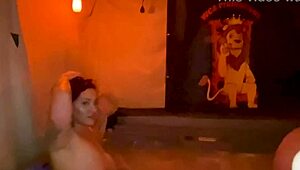 santana red takes quickie creampie hot tub fuck!