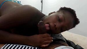 afro ebony babe with big ass sucks his monster cock every morning