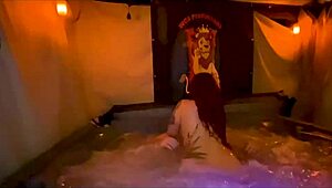 santana red takes quickie creampie hot tub fuck!