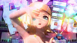 Alien bunny kagamine rin mod flaunts big tits ass in full nude costume.