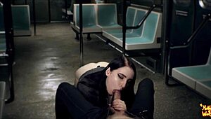 beautiful mollyredwolf stranger drops to knees for sloppy outdoor train blowjob