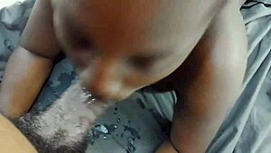 afro ebony babe with big ass sucks his monster cock every morning