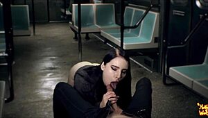 beautiful mollyredwolf stranger drops to knees for sloppy outdoor train blowjob