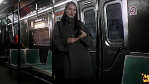 beautiful mollyredwolf stranger drops to knees for sloppy outdoor train blowjob