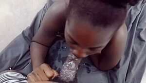 afro ebony babe with big ass sucks his monster cock every morning