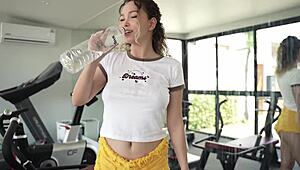 i showed up at the gym for workout but this cute skinny teen with small tits wanted to fuck and cheat instead