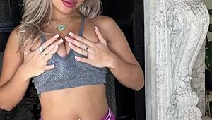 pretty latin asian babe luna luxe fingers her wet shaved pussy by the fireplace