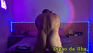 Tattooed hottie sucks cock oils up sheer red holiday backstage