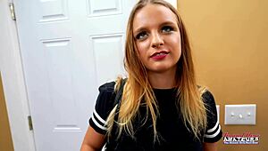 skinny brunette stella fingers herself then facefucks hard boner swallowing every cum drop