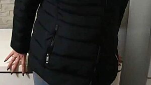 uggs boots camel toe pokes funny in old down jacket for playful fun