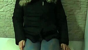 uggs boots camel toe pokes funny in old down jacket for playful fun