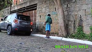 Heart pounding as valet rams milf's wet mouth with monster black cock on street