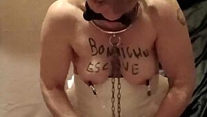 maid slut flashes humiliates in tiny apron outfit