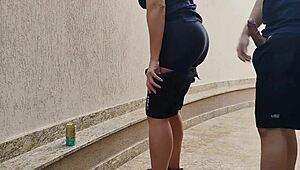 That tough soccer girl lost the bet to her mechanic buddy and paid up with her juicy ass on camera