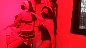 wanna dance erotically with hot latina milfs until that effeminate guy joins for steamy threesome sex?