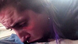 that angry slut deepthroats stranger's cock right on the public bus