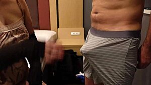 perverted femdom bitch rubs cock and balls hard slaps them excitedly while positioning for intense strikes