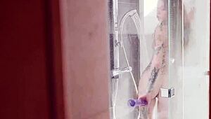 Eden and megan play toys in steamy lesbian shower