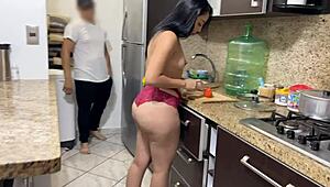 Isn't my stepson's cock rock hard seeing my ass in this bikini kitchen tease?