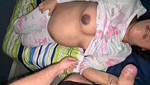 horny pregnant stepsis with curvy fat belly begs for cum covered tits and swapping