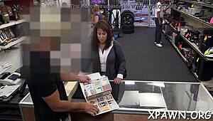 Horny Couple Fucks Hard in Shop with Sloppy Blowjob and Ball Licking