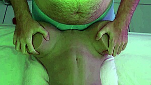 Brazilian stud rams huge cock through curvy sex doll's tight underwear fabric.