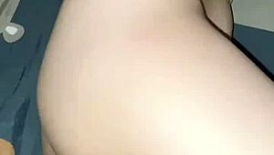 Young pregnant Asian mom takes coworker's big cock creampie in dorm room