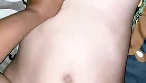 Young pregnant Asian mom takes coworker's big cock creampie in dorm room