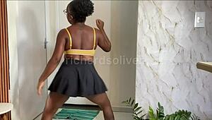 That naughty Black Latina got caught flashing short skirt then bounced on big cock bareback