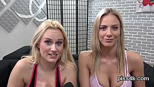 lesbo teen 18+ squirts wet cunts after dildo play and piss spray fetish fun