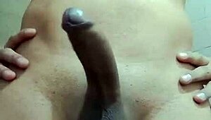 skinny dude with huge cock jerks off in the work bathroom stall
