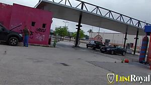 Slutty brunette takes it bent over doggystyle outdoors till cumshot!