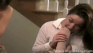 her sexy stockings hugging feet drive me wild in femdom lesbian play