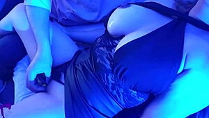 hot latina milf glows blue light oral dildo juicy pussy orgasms flow