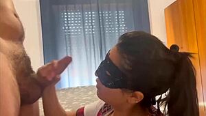 horny latina student deepthroats cock closeup and swallows hot cumshot