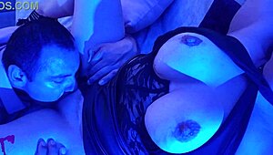 hot latina milf glows blue light oral dildo juicy pussy orgasms flow