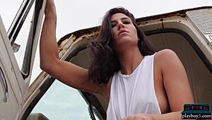 carmen nikole petite portuguese milf strips sensually outdoors baring small tits