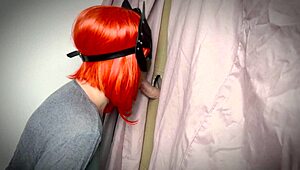 ginger amateur spots the gloryhole and starts teasing with her homemade blowjob skills