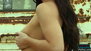 carmen nikole petite portuguese milf strips sensually outdoors baring small tits