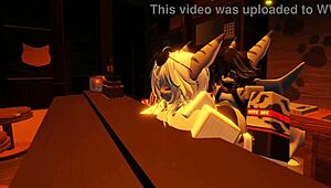 Shark girl furry gets wild solo fun in roblox bedroom play