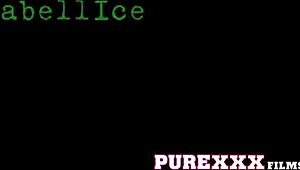 lesbian slaves finger each other wild before sharing huge black strapon