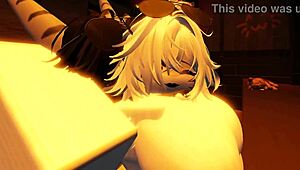 Shark girl furry gets wild solo fun in roblox bedroom play