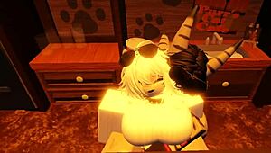 Shark girl furry gets wild solo fun in roblox bedroom play