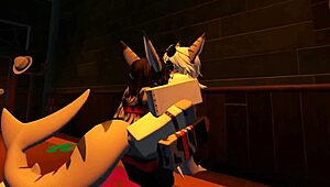 Shark girl furry gets wild solo fun in roblox bedroom play