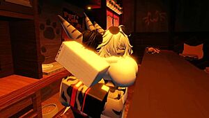 Shark girl furry gets wild solo fun in roblox bedroom play